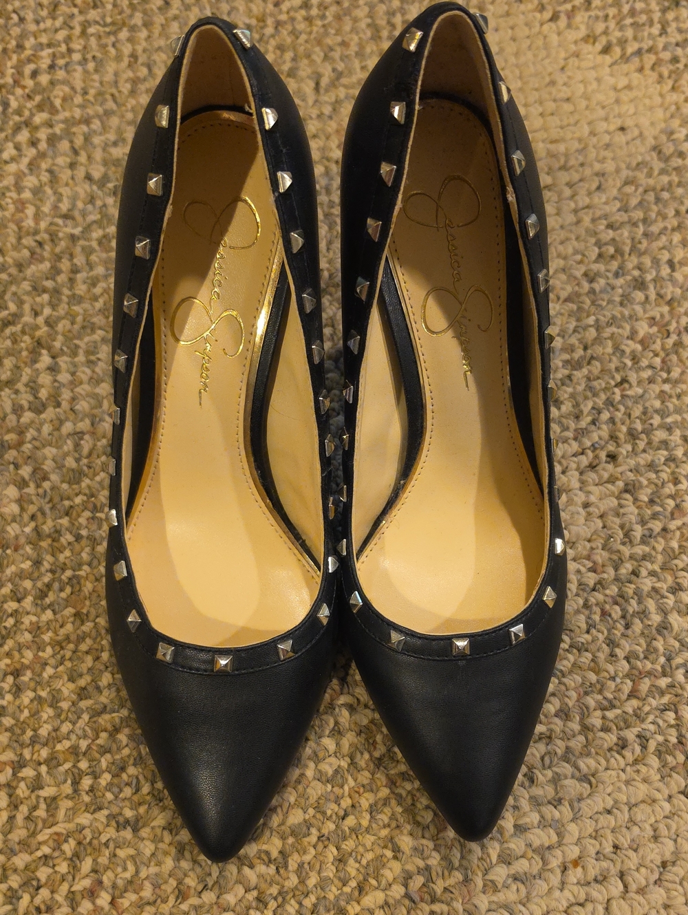 Jessica Simpson Black Studded Pointed-Toe Pumps